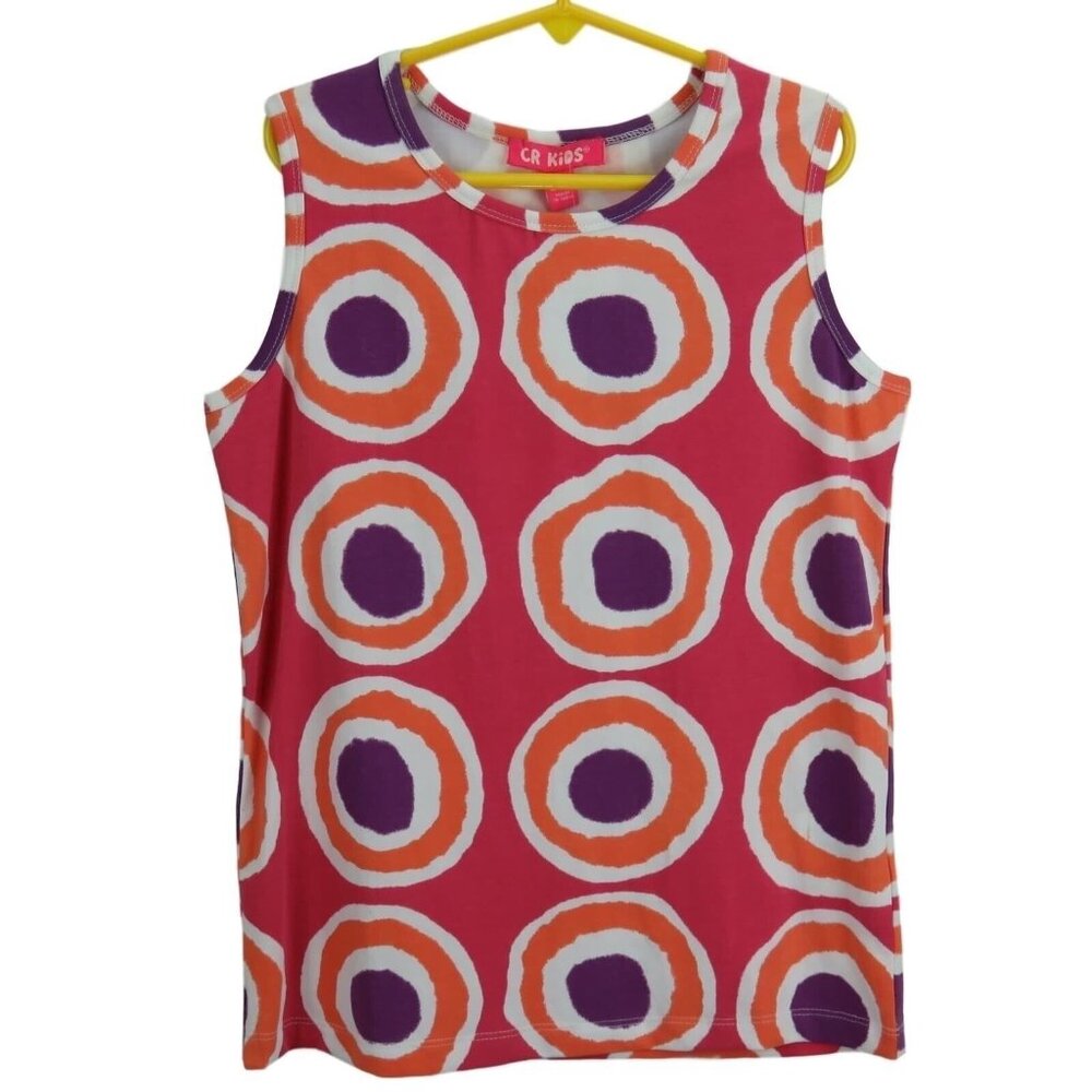 CR Kids Sleeveless Tank Top 7/8 Red With Orange & Purple Circles Cotton Blend